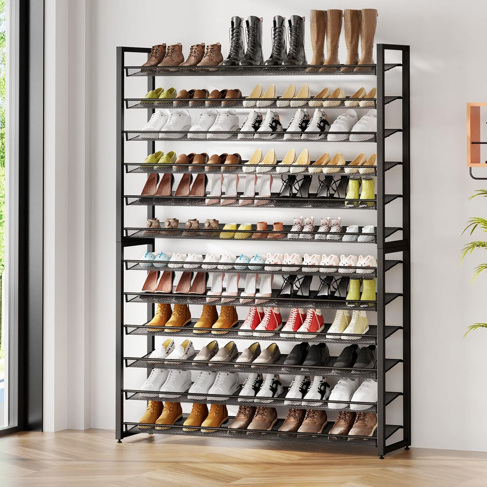 Metal Shoe Rack,Large 12 Tier Shoe Organizer, Heavy Duty Metal 6-Tier Stackab...