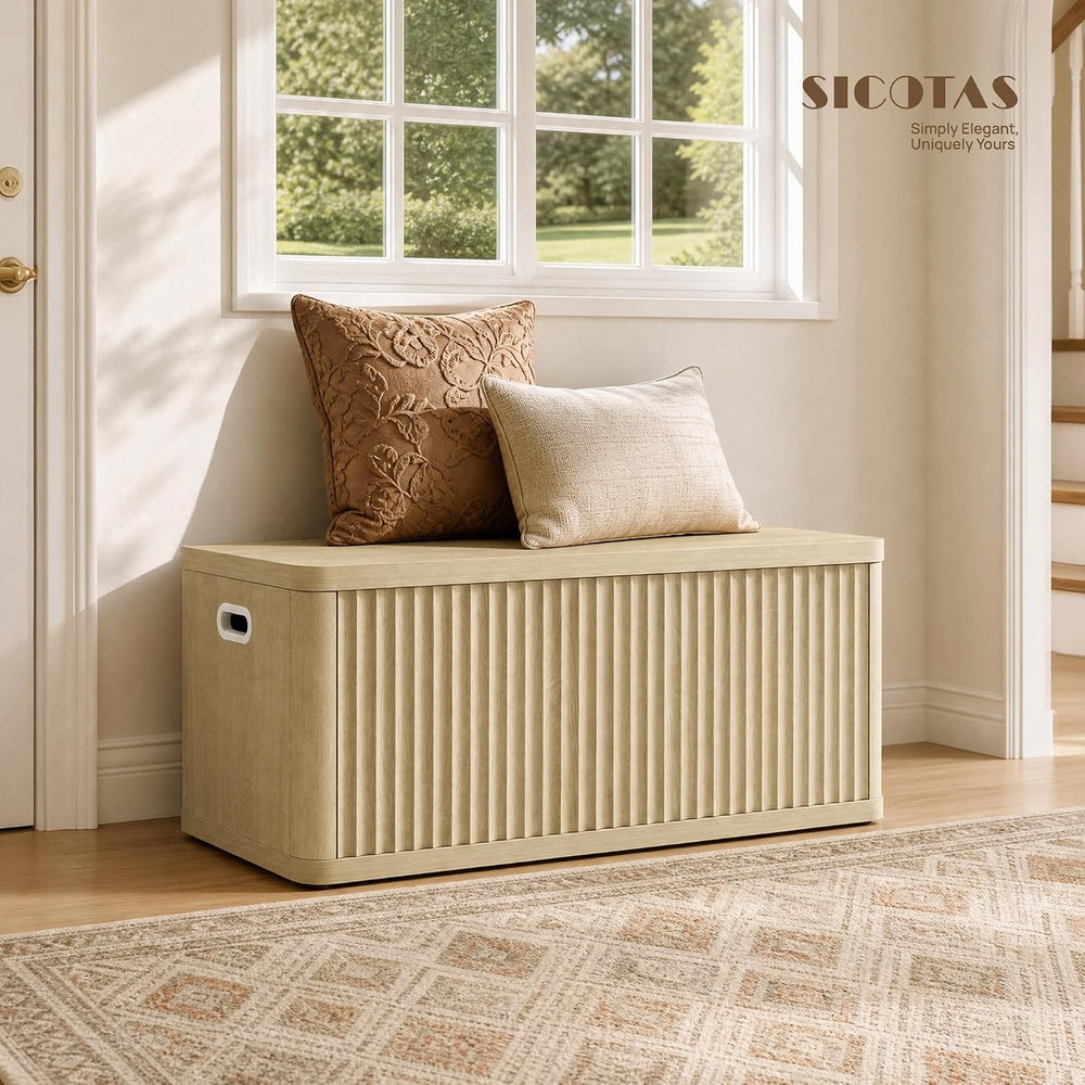 SICOTAS Storage Bench 80.4" Wide Shoe Bench with Lift Top Large Wooden S...