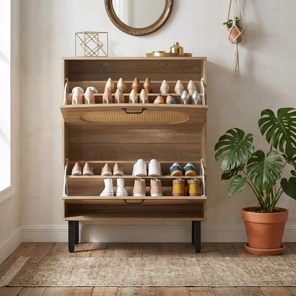 Crownland Shoes Storage Cabinet, Shoe Storage Organizer with 2 Flip-Out Drawe...