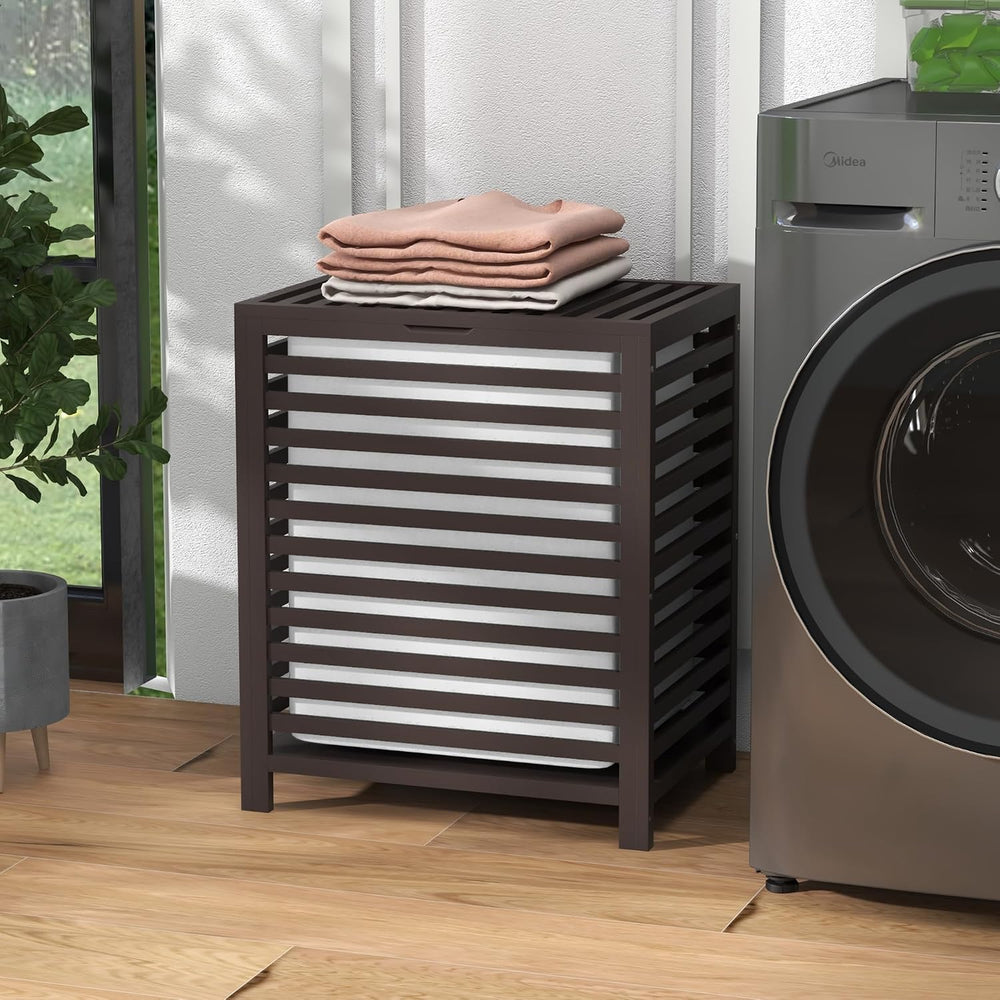 HOMCOM Bamboo Laundry Hamper with Lid 19.75 x 14.25 x 23.5 Inches Coffee
