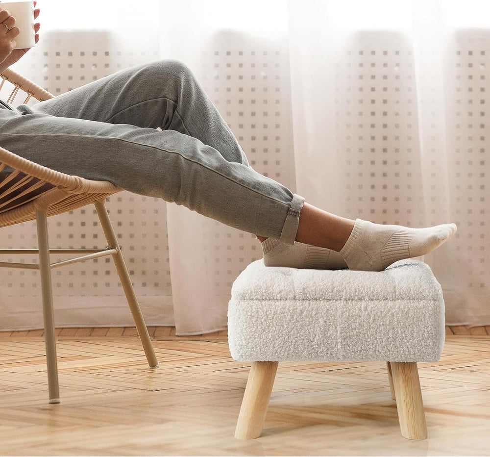 OGEMXU Storage Ottoman, Small Foot Stool Ottoman with Storage, Boucle Teddy V...