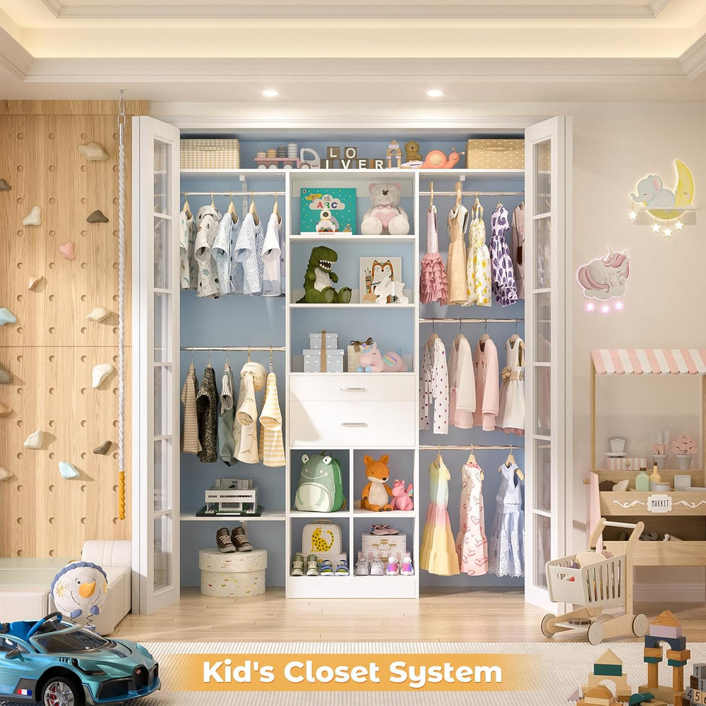 5FT Closet Organizer System with Wooden Drawers, 60 Inches Walk In Closet Sys...