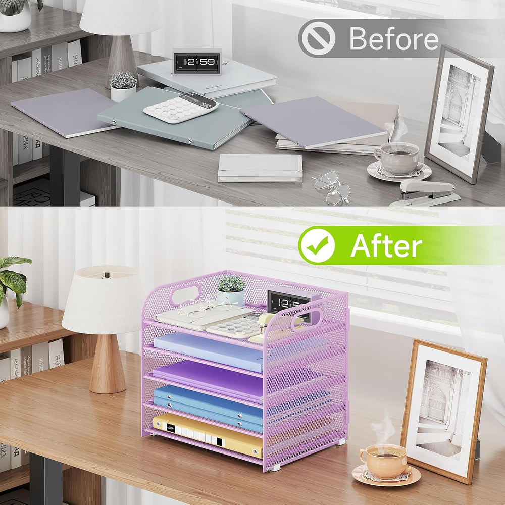 Cawukege 2 Pack 5 Tier Paper Organizer, Letter Tray with Handle, Mesh Desk Or...