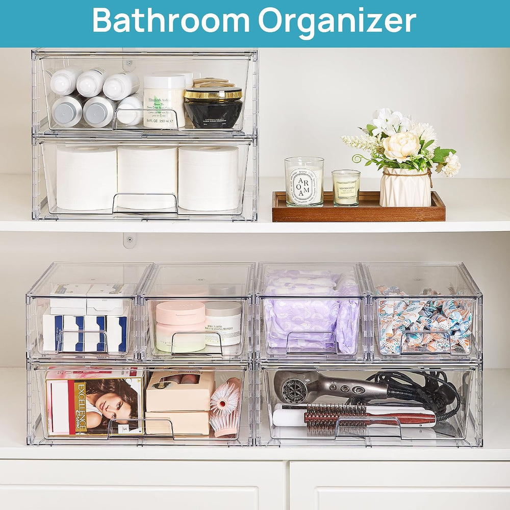Vtopmart Clear Stackable Storage Drawers, 3 Pack Wide Organizer Set
