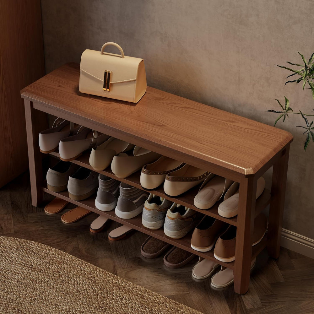 AQIMUELE Wood Shoe Rack Bench, 2 Tier Shoe Rack for Front Door Entrance