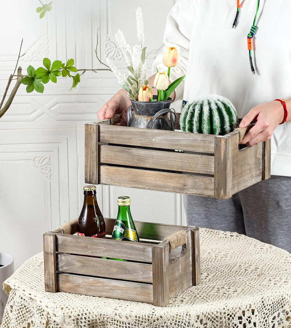 TIMRIS Set of 3 Rustic Wood Nesting Crates, Farmhouse Wooden Storage Containe...