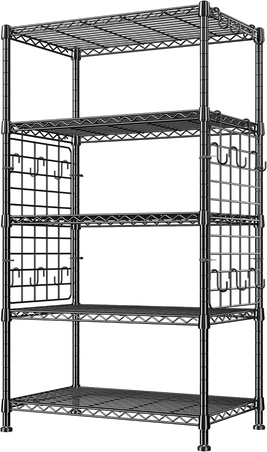 DurayLoly 5 Tier Storage Shelves, 2 Side Panels & 13 Hooks, for Kitchen