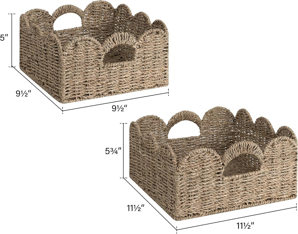 StorageWorks Scalloped Wicker Basket, Hand-woven Rattan Baskets with Built-in...