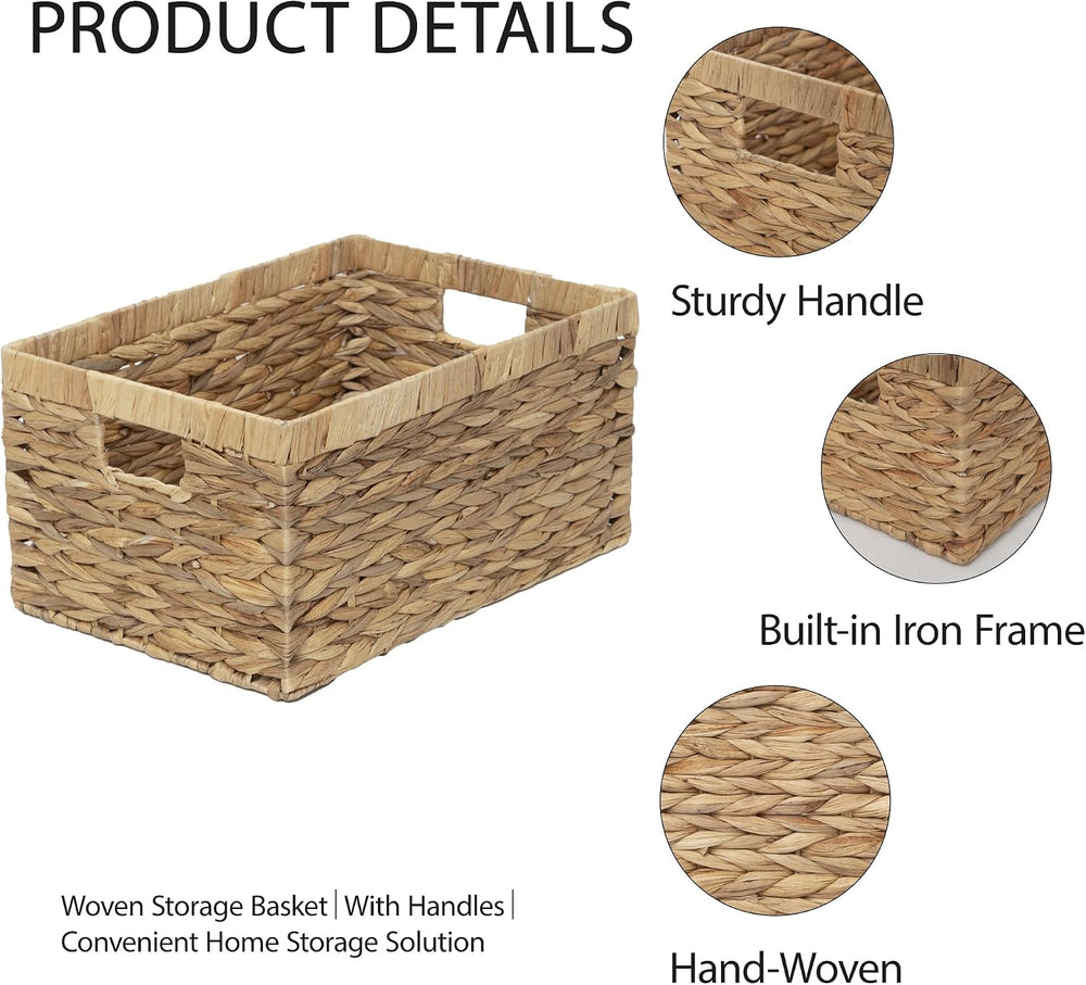 Woven Natural Water hyacinth Rectangular Storage Baskets with inside Handle,K...