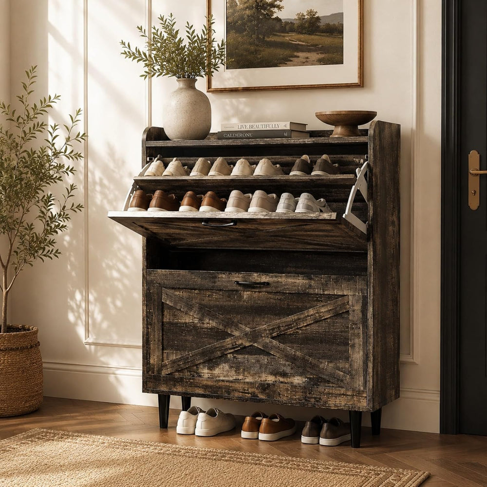 VINGLI Shoe Storage Cabinet for Entryway with 2 Flip Drawers, Ultra Slim Free...