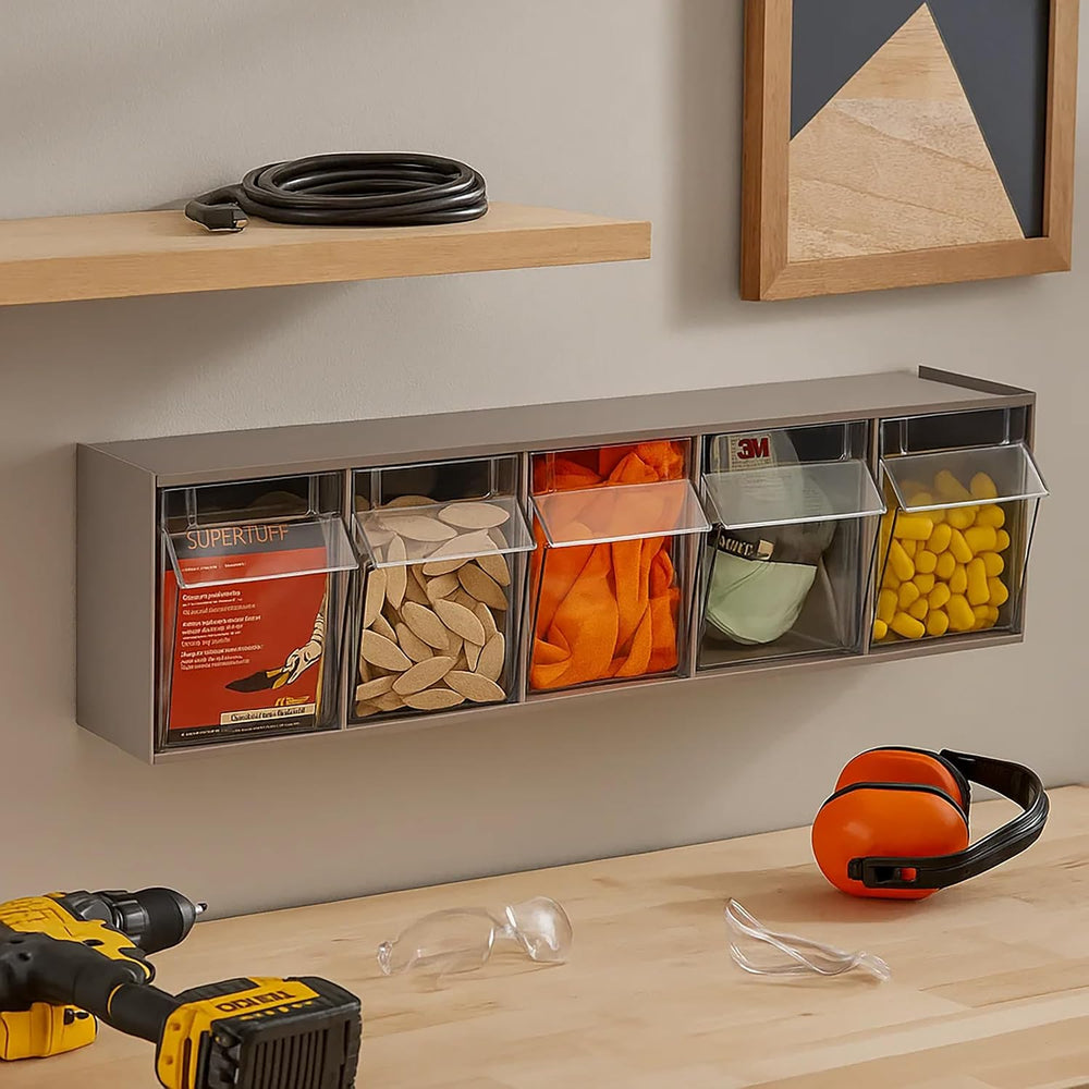 Akro-Mils TiltView Plastic Storage Cabinet with 5 Tilt Out Bins, Horizontal P...