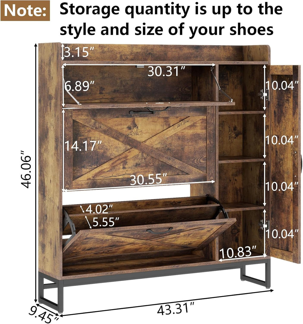 Loomie Farmhouse Flip Drawer Shoe Cabinet, Shoe Organizer with Side Cabinet