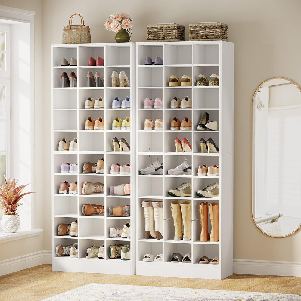Tribesigns 10-Tier Shoe Storage Cabinet, White Wooden Shoe Rack with 30 Cubbi...