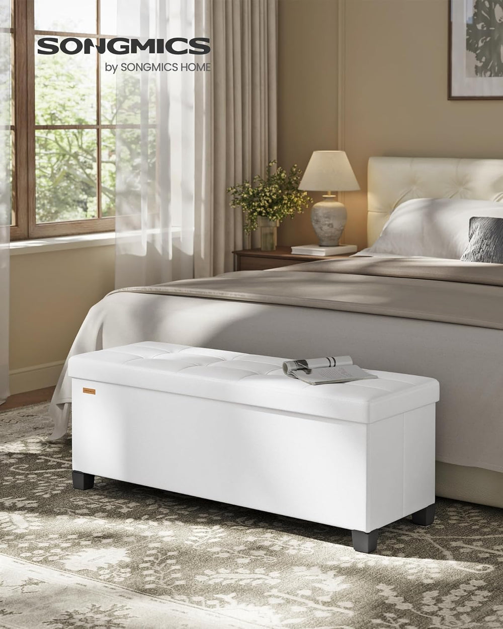 SONGMICS Storage Ottoman Bench with Legs, 43.3 Inches, 30 Gal. (112 L)