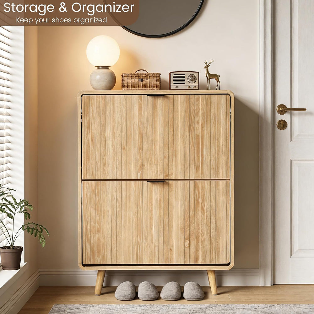 FurSch Fluted Shoe Storage Cabinet with 2 Flip Drawers