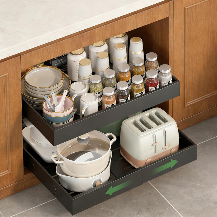2-Pack-Expandable-Pull-Out-Cabinet-Organizers, No Drill Slide Out Drawers