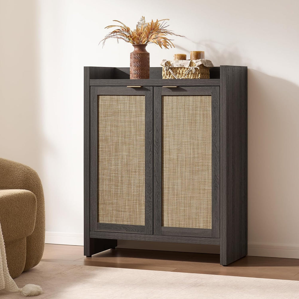 SICOTAS Shoe Storage Cabinet Set of 3, Large Capacity Rattan Shoe Cabinet