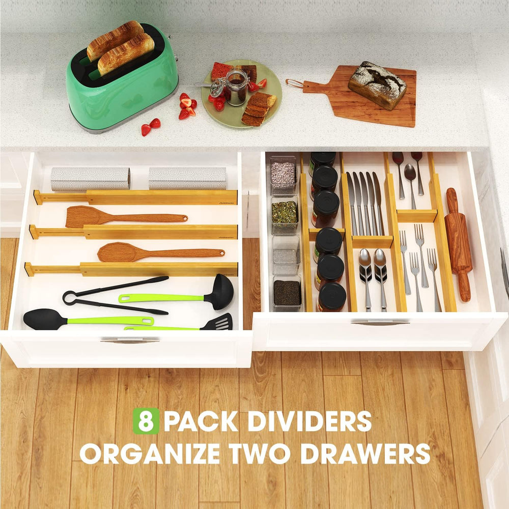 ANTOWIN Bamboo Drawer Dividers Organizers 16pcs, Expandable Drawer Separators...