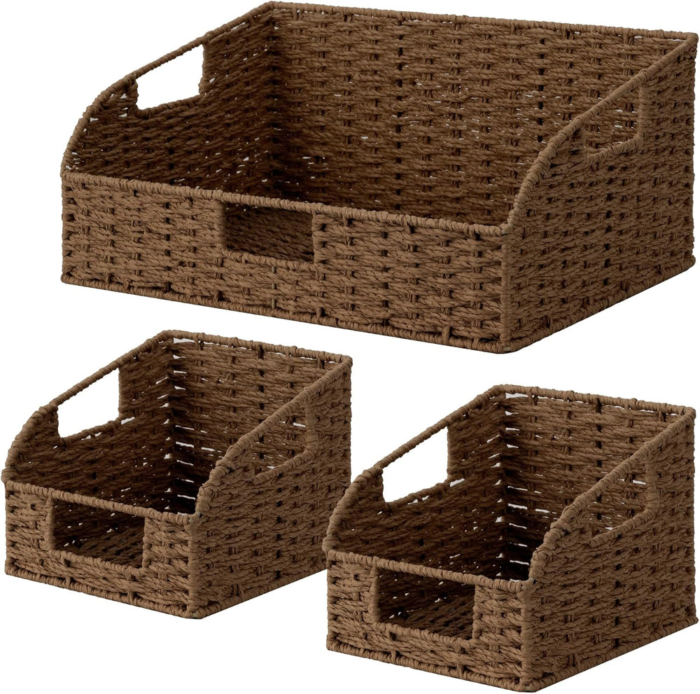 StorageWorks Pantry Storage Baskets, Shelf Baskets, Brown Baskets, 3-Pack
