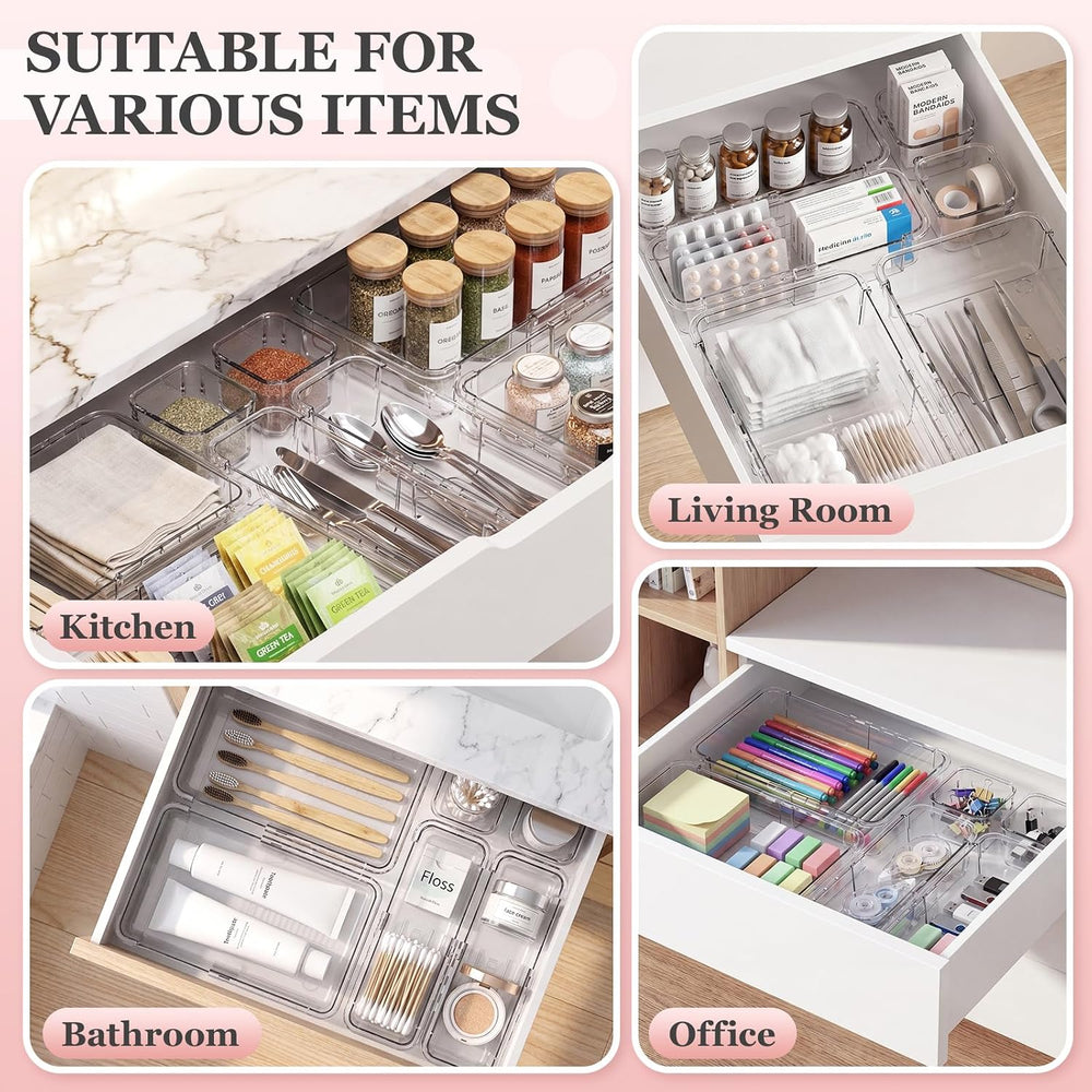 DILIBRA 20Pcs Clear Extendable Drawer Organizer, Adjustable Drawer Storage