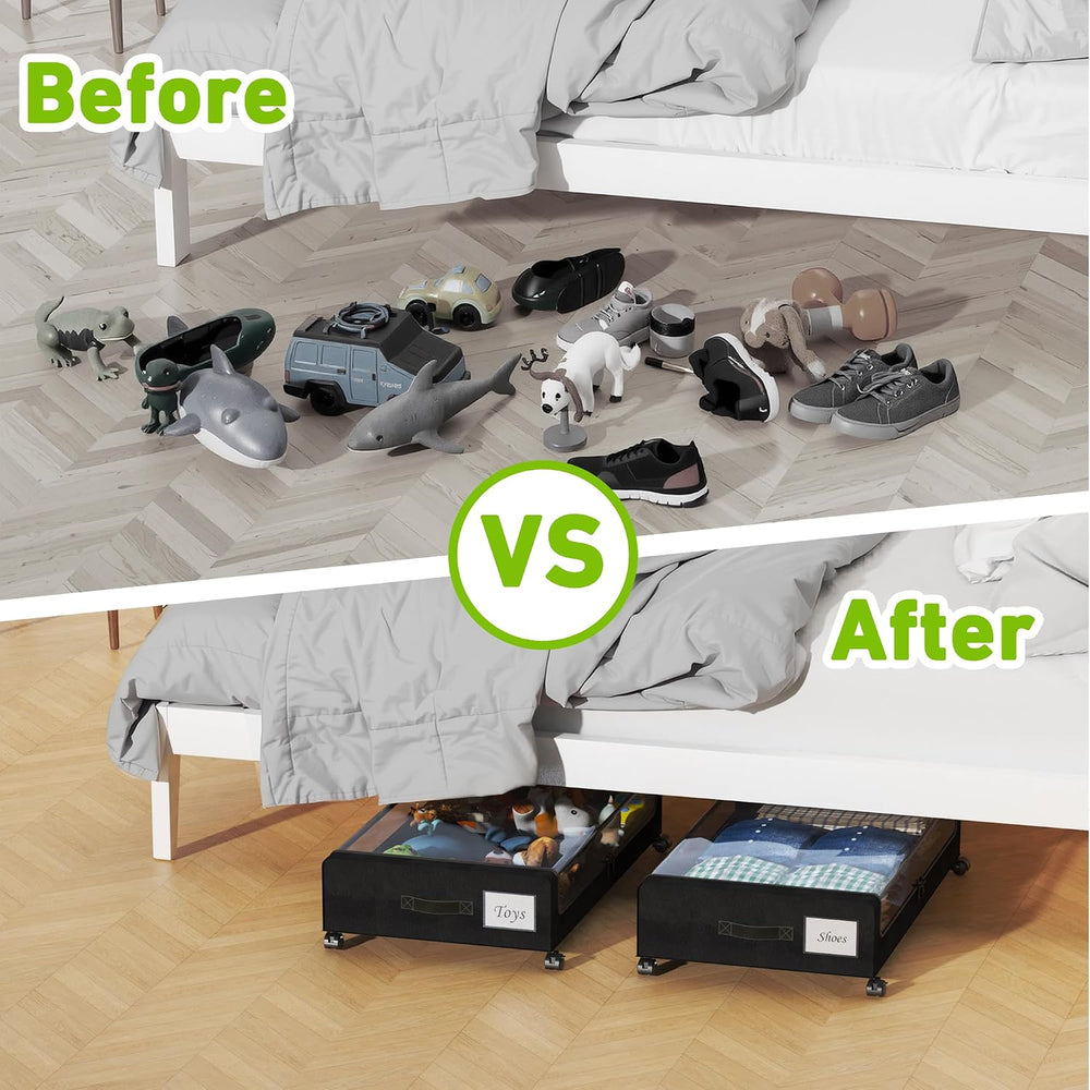 Under Bed Storage with Wheels, 2 Pack Under bed Storage Containers with Clear...