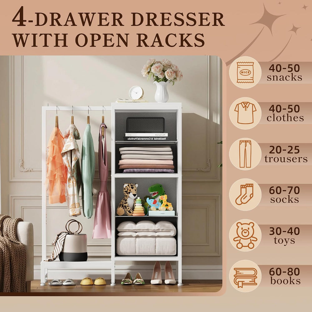 HIGDBFE Tall Dresser 44''H with Hanging Rack, 4 Drawers Small Closet ...