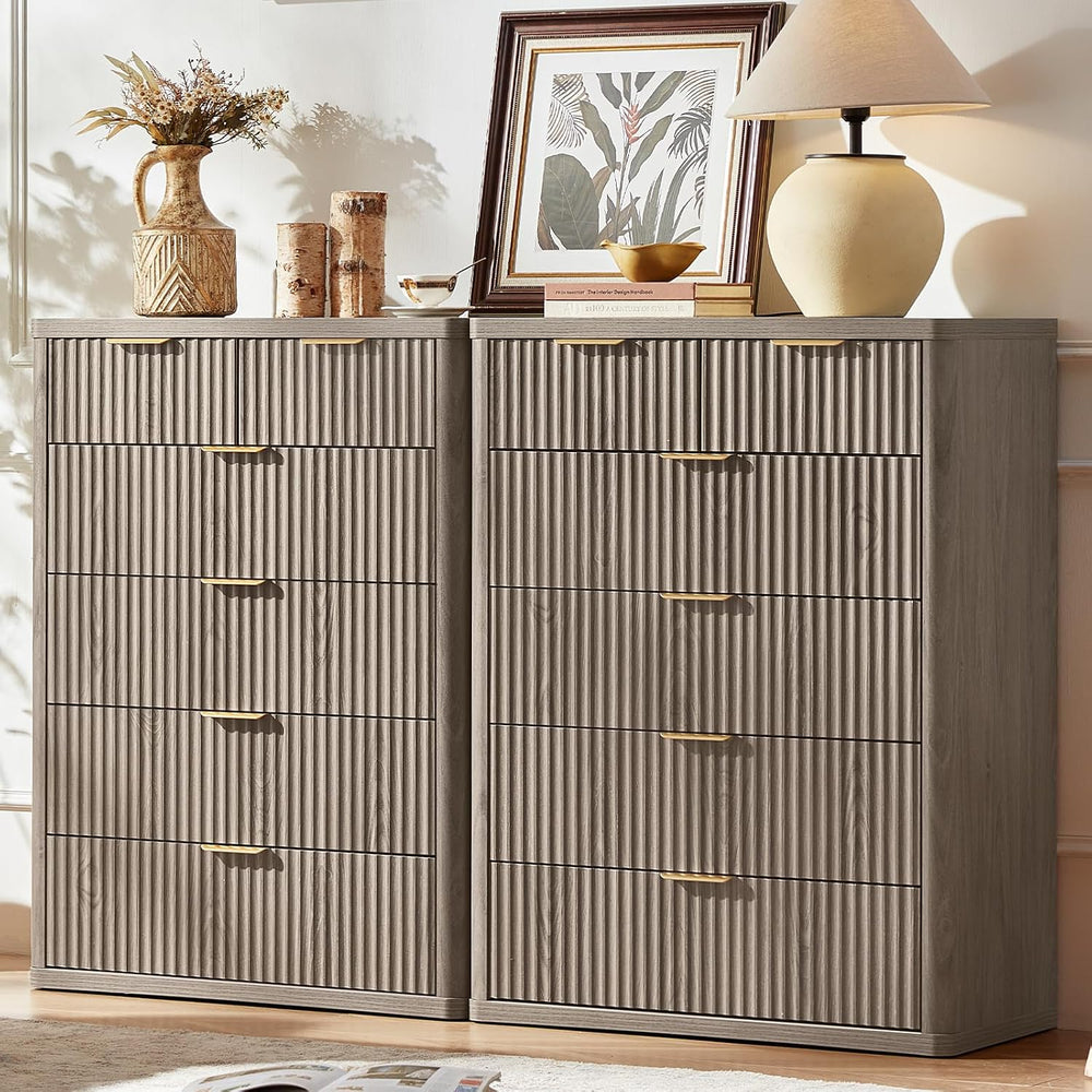 LEYAOYAO Fluted 6 Drawers Dresser for Bedroom Set of 2, 42" Tall Modern ...