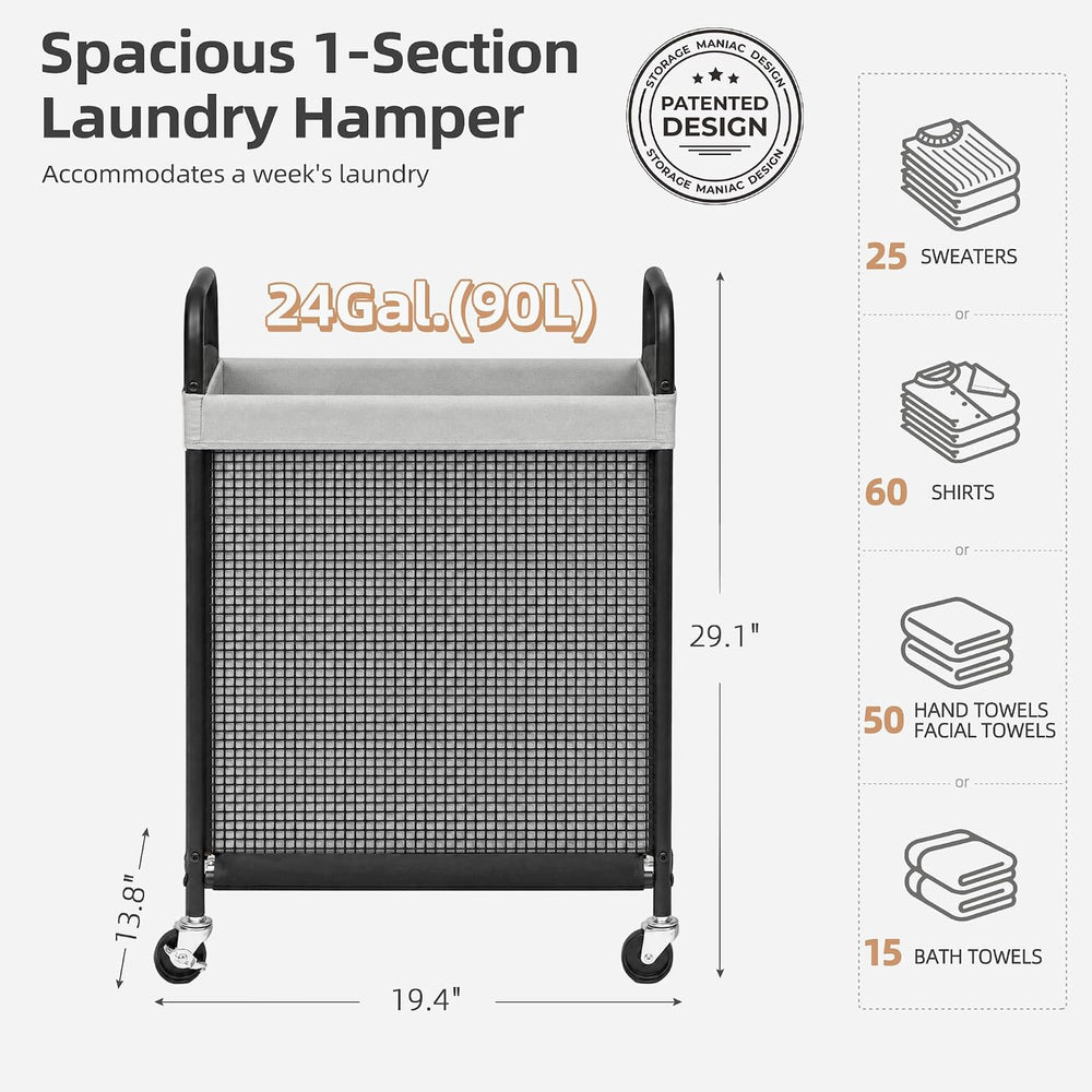 STORAGE MANIAC Rolling Laundry Hamper with Wheels 1-Section Laundry Sorter Ro...