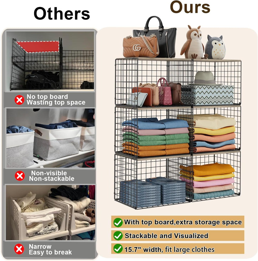 4PCS Wider Closet Organizers and Storage, Stackable Closet Shelf Organizer St...