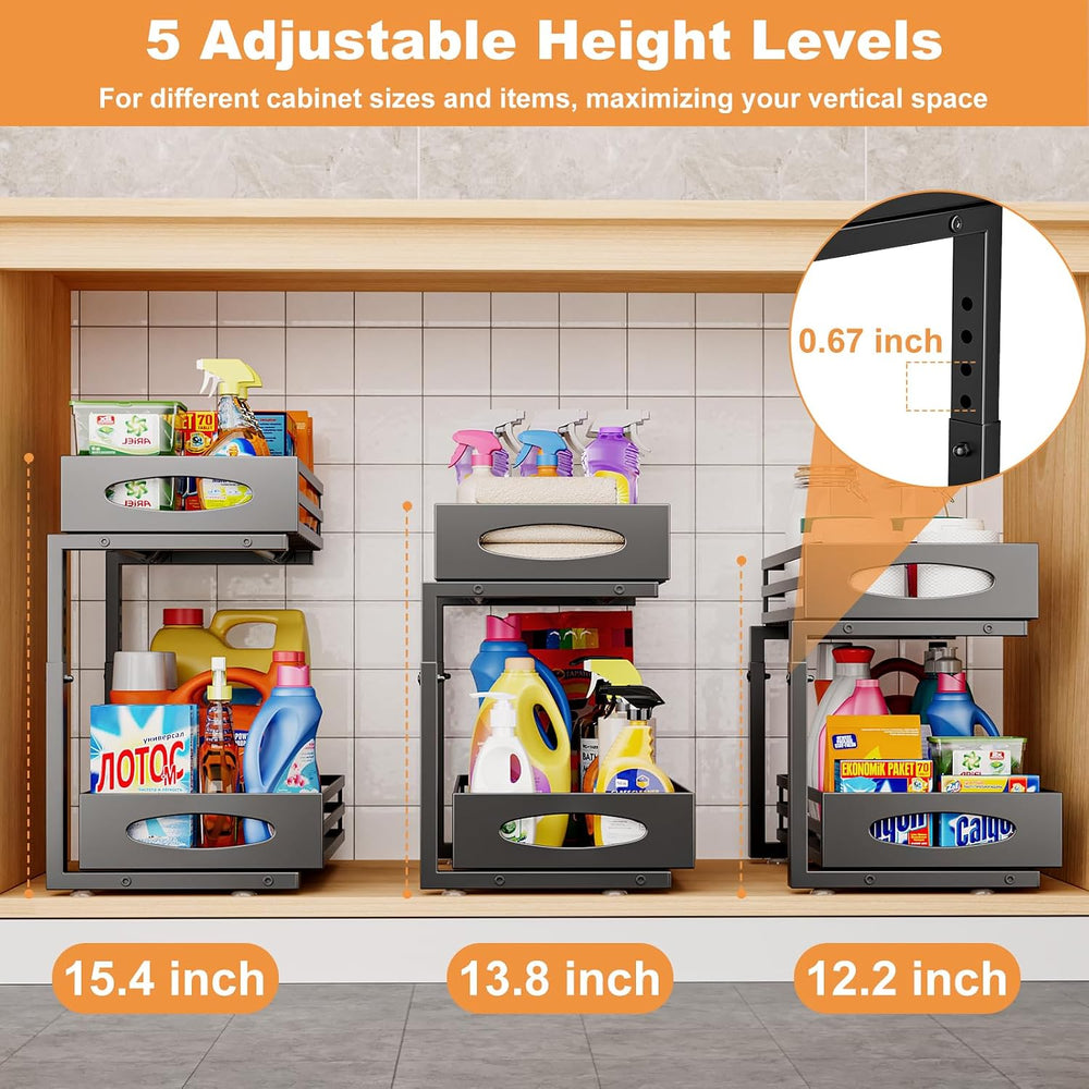 Under Sink Organizer, 2 Tier Under Sink Organizers and Storage, Adjustable He...