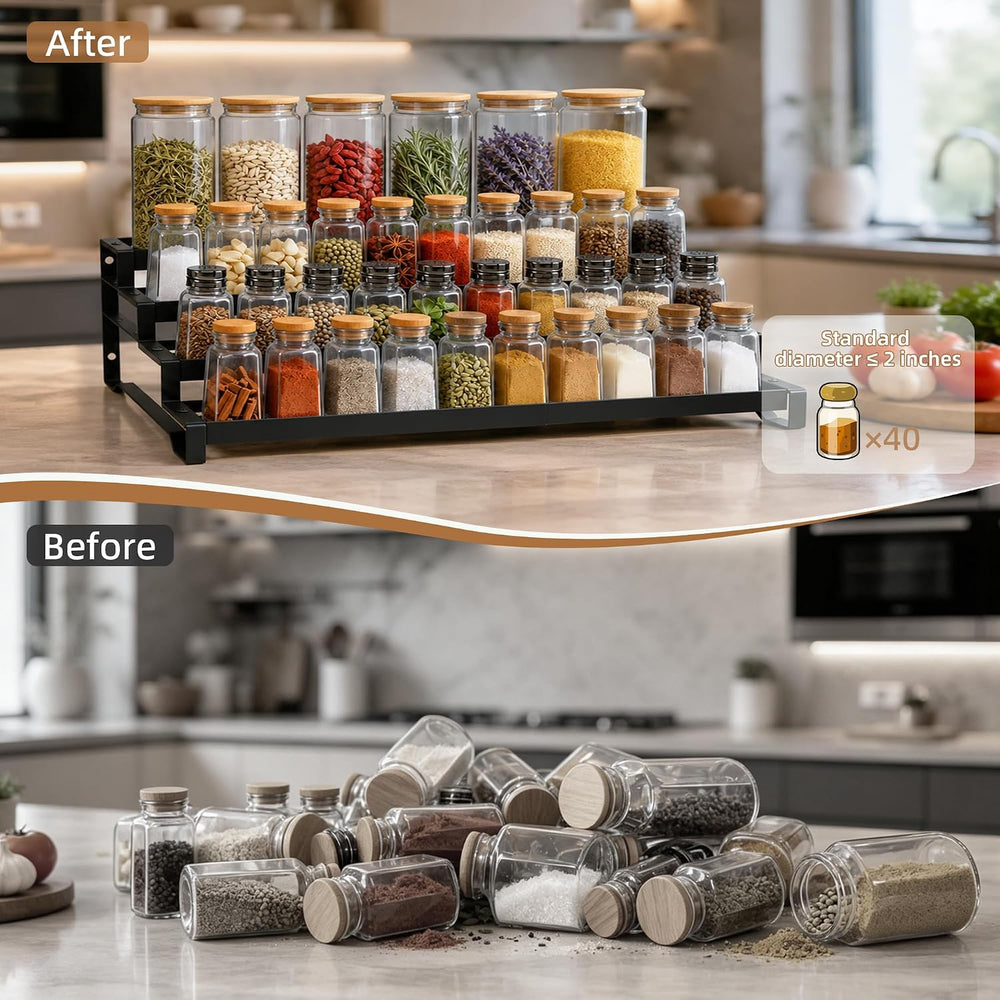 Expandable Spice Rack Organizer for Cabinet 4 Tier Spicy Shelf Black 1Pack