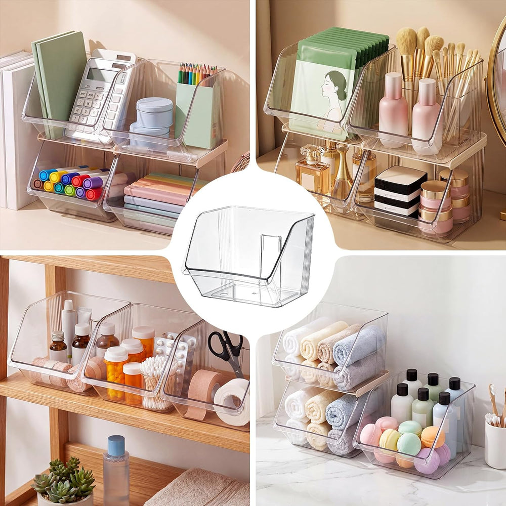 9 Pcs Stackable Plastic Storage Bins, Open Front, Clear