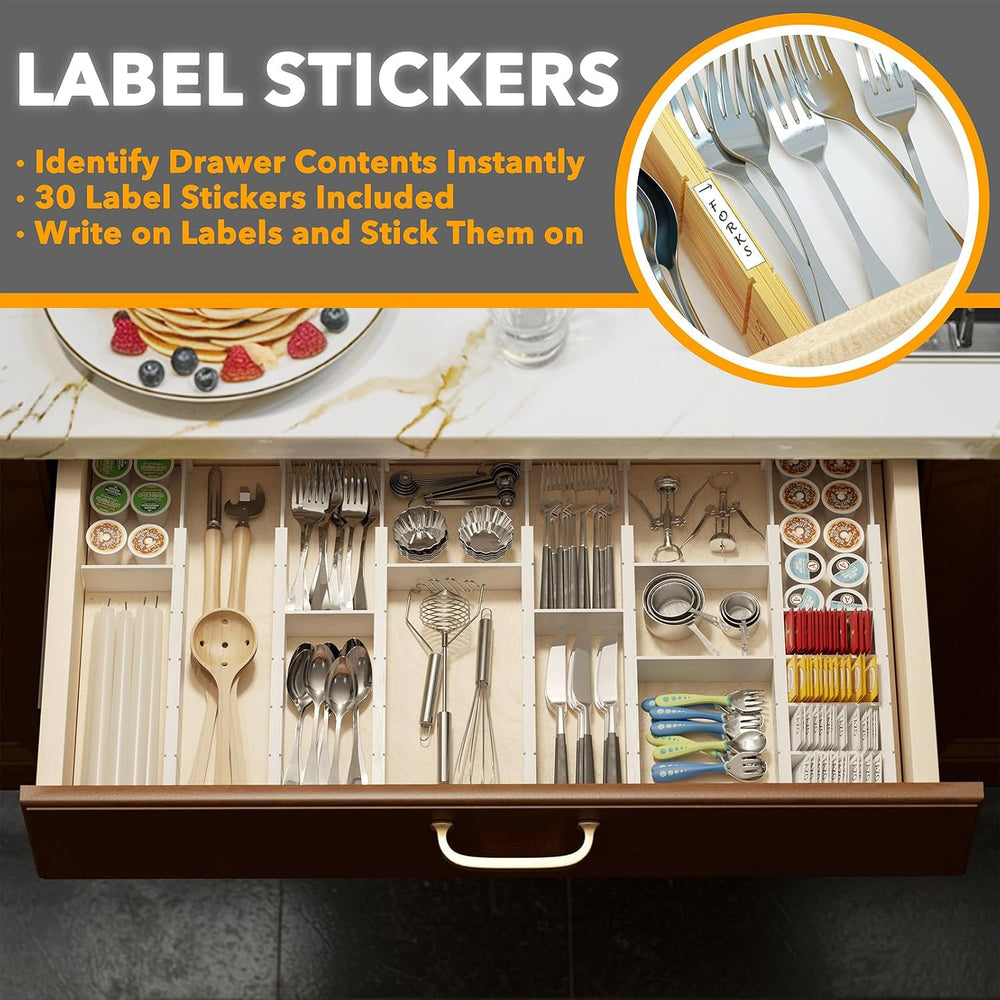SpaceAid Bamboo Drawer Dividers with Inserts and Labels, Kitchen Adjustable D...