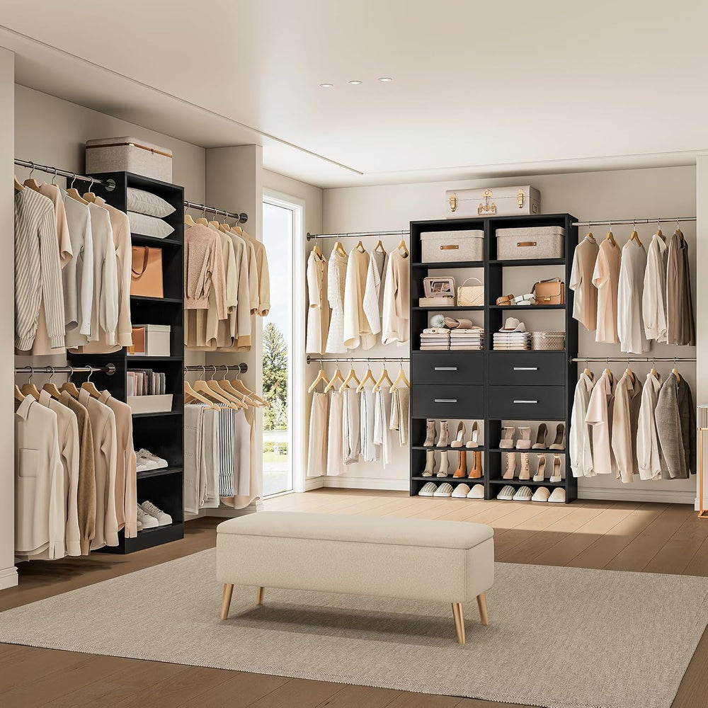 ONBRILL W2 Closet System with 2 Drawers 3.5FT-7.7FT Closet Organizer System