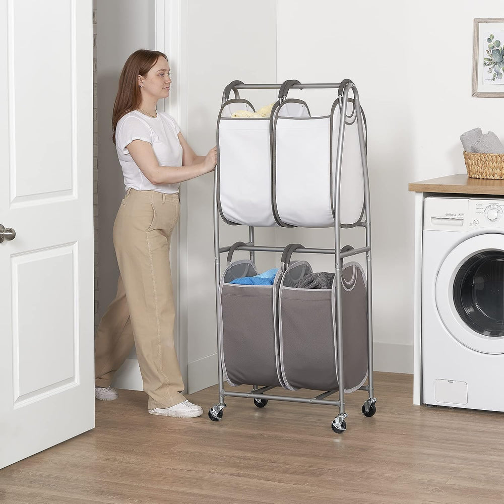 Neatfreak - 2 Tier Vertical Rolling Laundry Cart - Rolling Storage Cart On Wh...