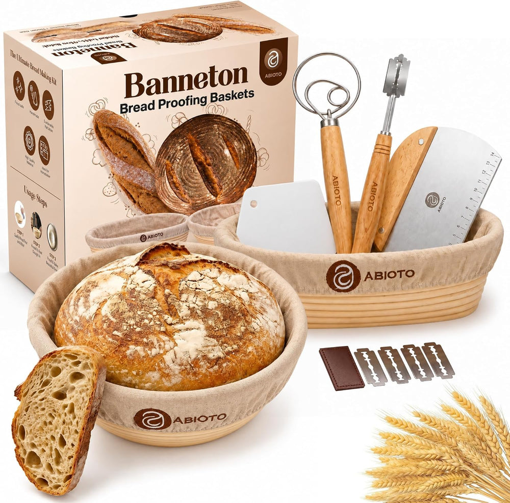 ABIOTO Sourdough Bread Proofing Baskets and Baking Supplies - 14-Piece Kit