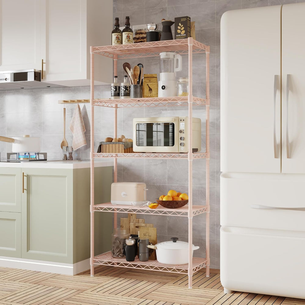5 Tier Storage Racks Shelving, Heavy Steel Pantry Shelves, Adjustable Wire Sh...