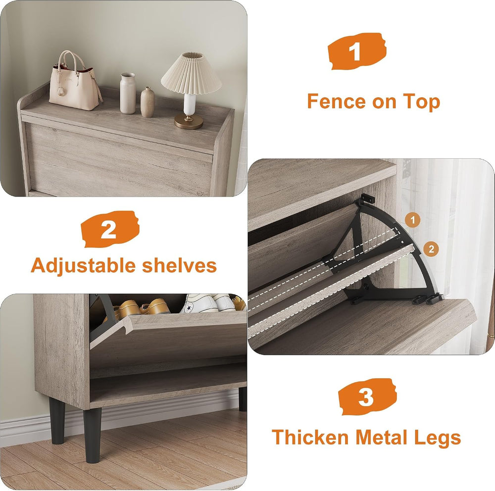 GarveeHome Shoe Cabinet with 2 Flip Drawers, Wooden Shoe Organizer Cabinet wi...