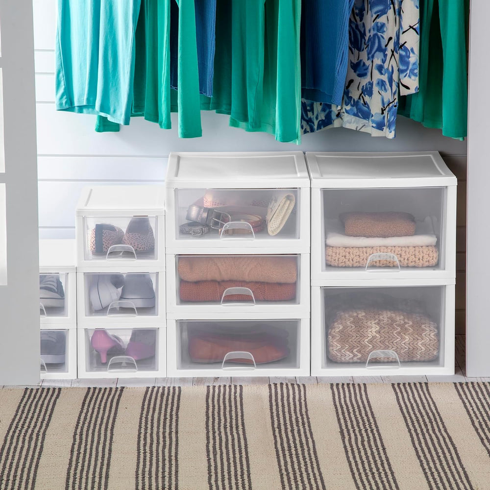 Sterilite Stacking Drawer Storage Organizer for Clothes, 16 Quart, 18-Pack