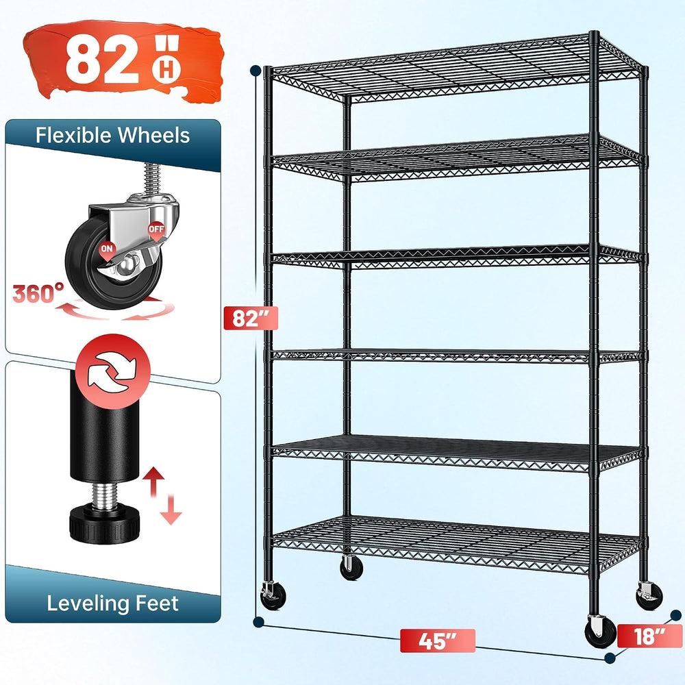 Romorgniz Storage Shelves with Wheels, 6 Tier Wire Shelving Adjustable Metal ...
