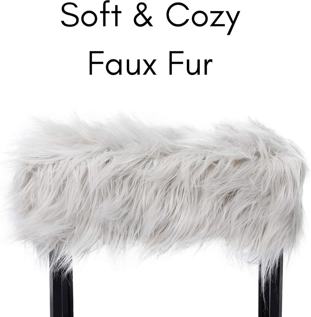 BIRDROCK HOME Rectangular Faux Fur Vanity Foot Stool Ottoman with Metal Legs ...