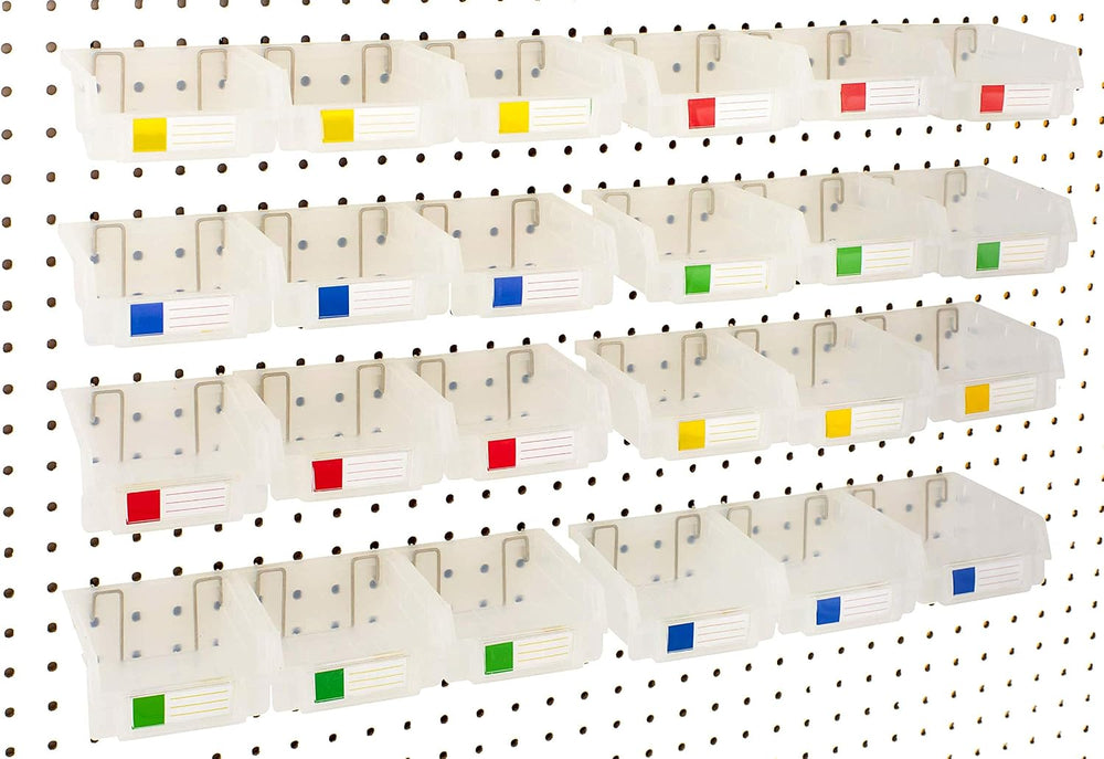 Pegboard Bins – 24 Pack Clear - Hooks to Any Peg Board - Organize Hardware, A...