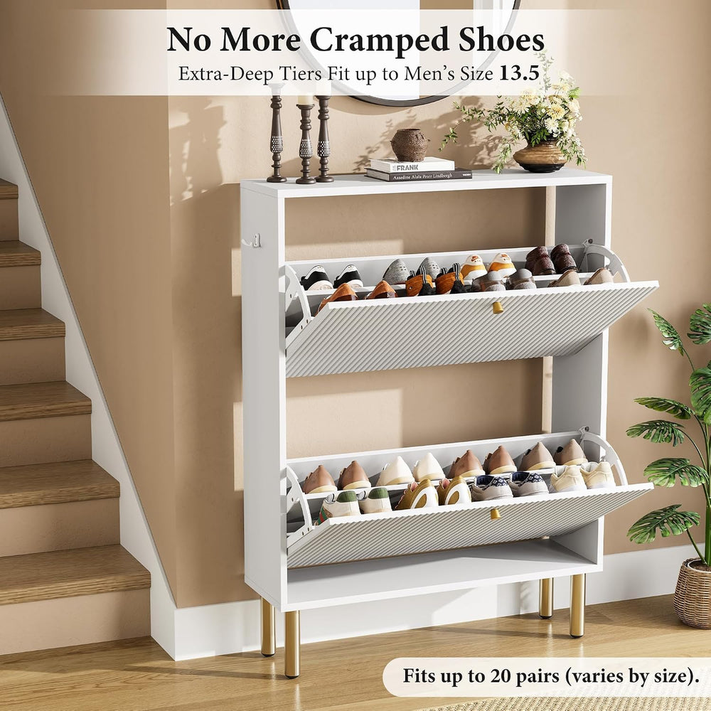Nicetree Shoe Storage Cabinet for Entryway - 2 Flip Drawers Shoe Cabinet with...