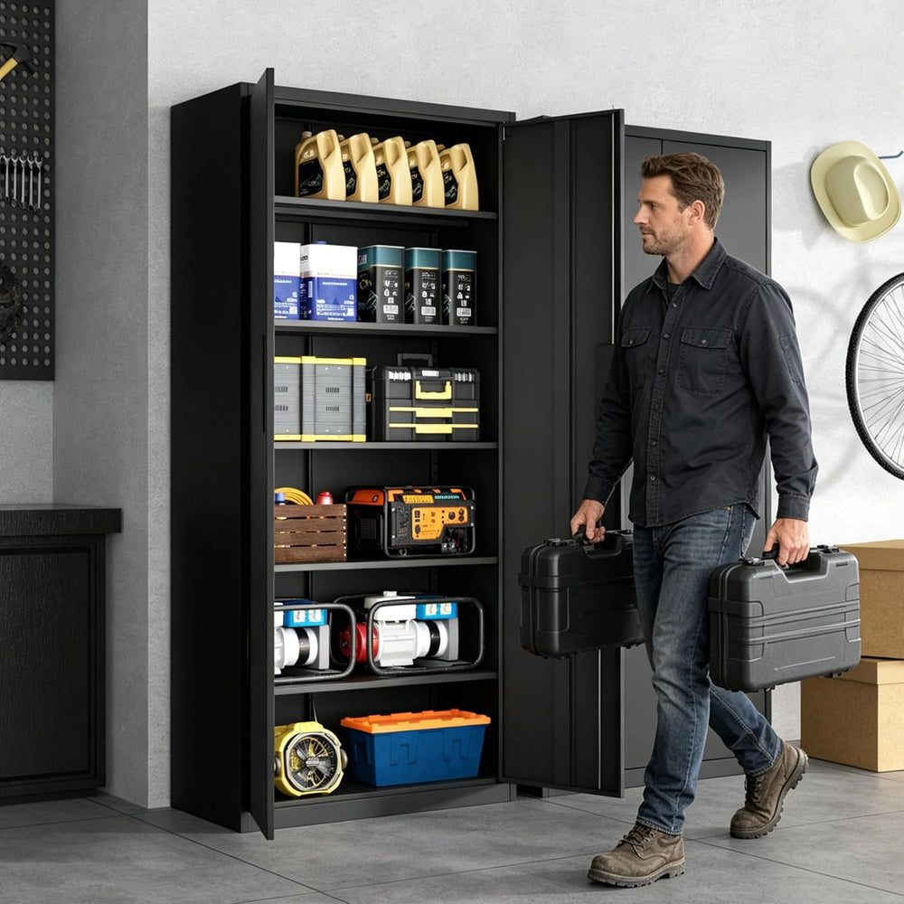 Metal Storage Cabinet with Lock,71” Garage Storage Cabinets with 2 Doors and ...