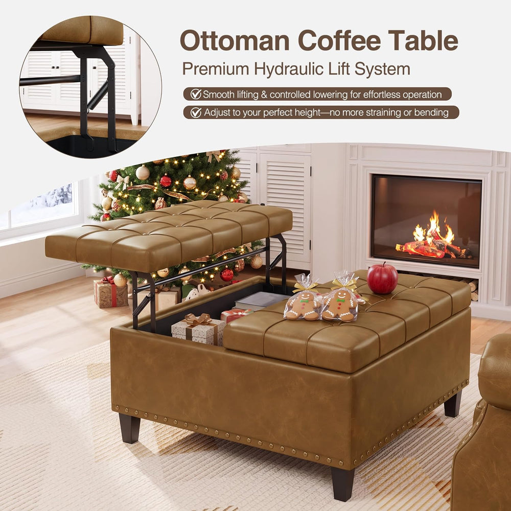 FiveWillowise 31.5 Inch Large Square Ottoman with Storage,Faux Leather