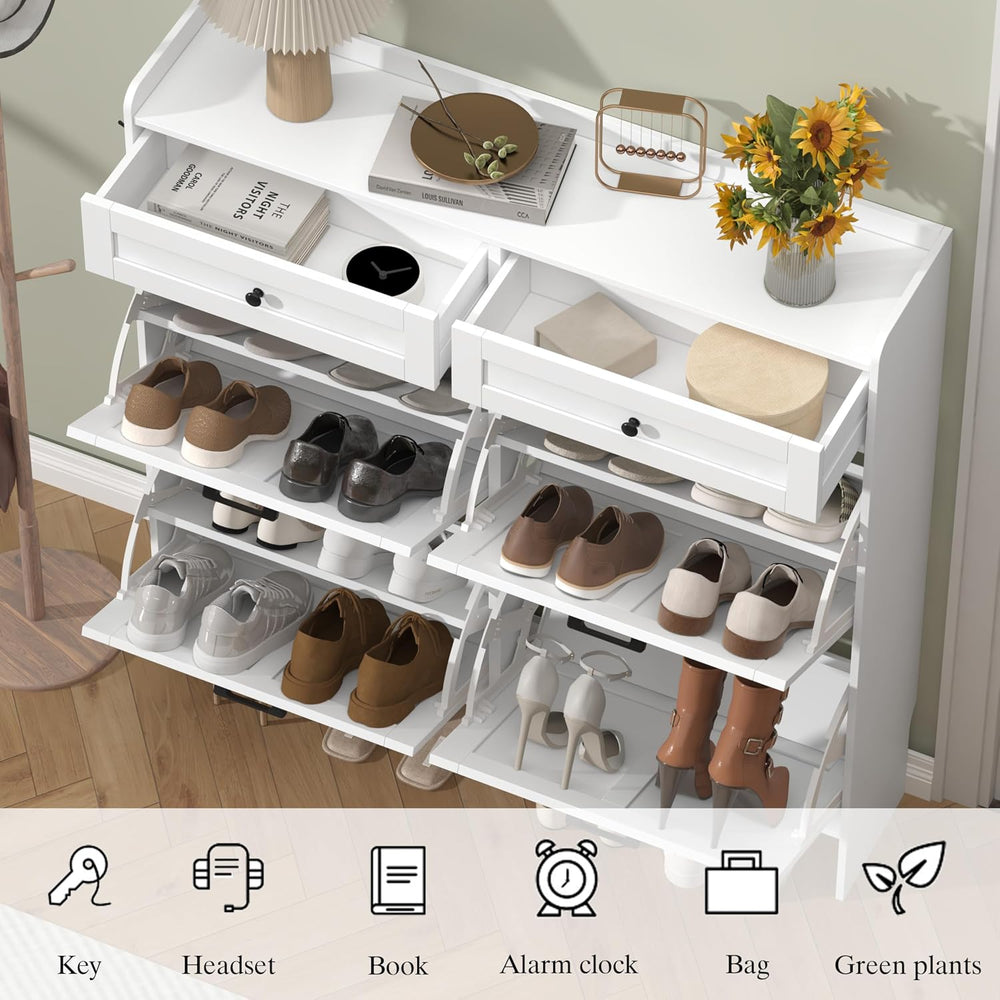 Thacuok Shoe Cabinet with 4 Flip Drawers & 2 Storage Drawers, Rustic Farm...