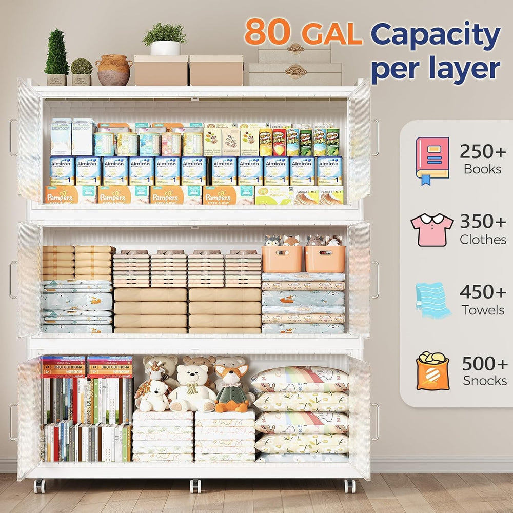 720QT Storage Bins with Lid, 240Gal 3-Tier Extra Large Stackable Closet Organ...