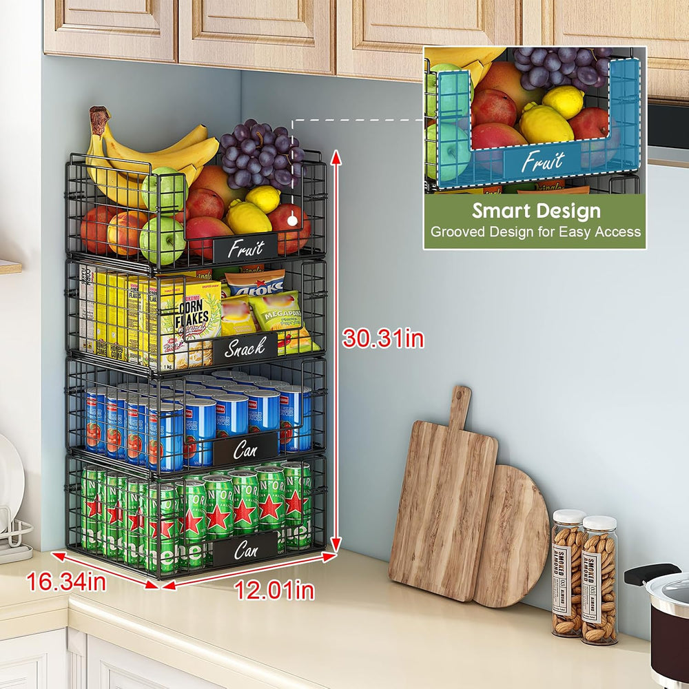 JKsmart 4 Pack XXL Stackable Wire Baskets for Pantry Organizers and Storage