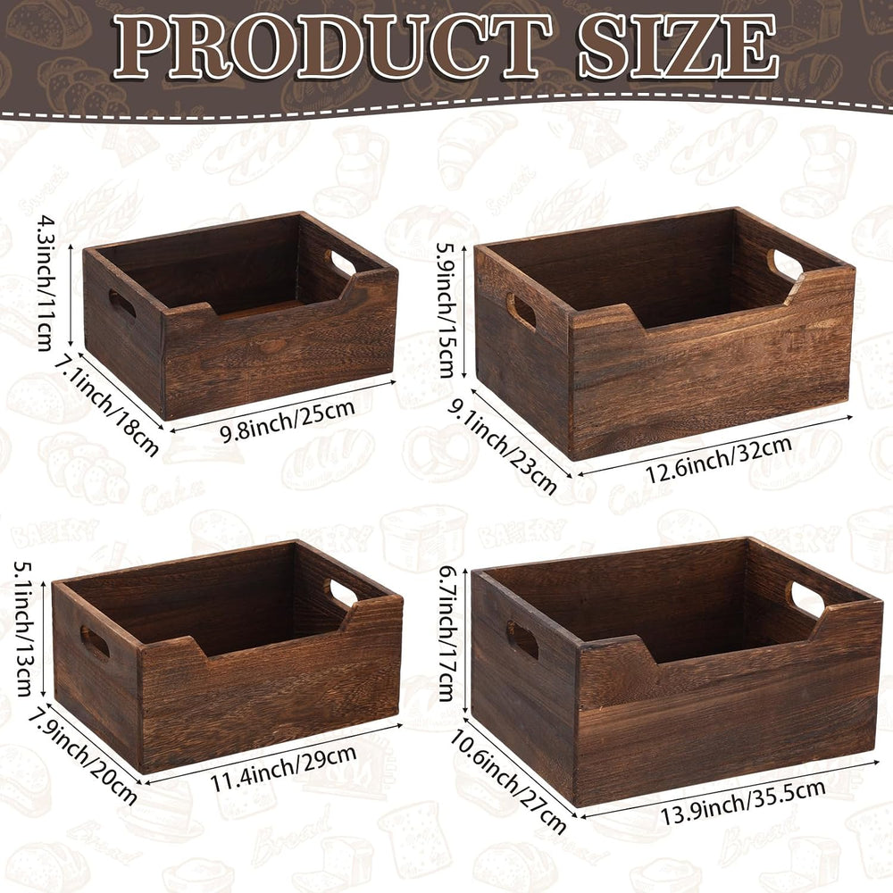 Chunful 4 Pack Wood Crates Nesting Storage Baskets Decorative Farmhouse Woode...