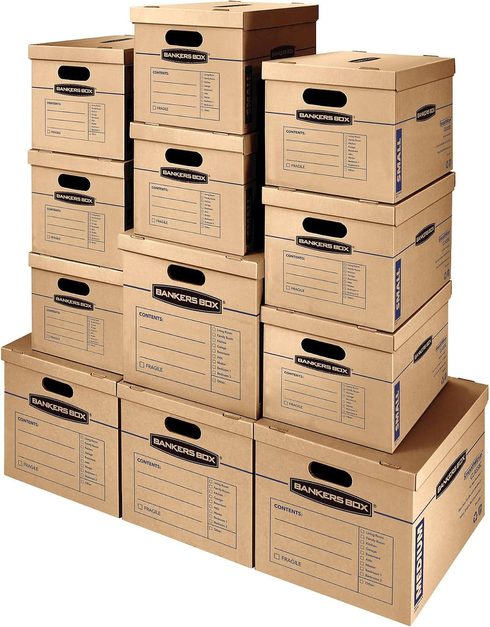 Bankers Box Classic Moving Box 12 Pack Kit, Reinforced Handles, Tape-Free Ass...